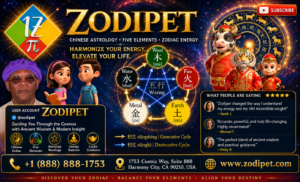 Chinese astrology chart featuring zodiac animals, elemental symbols, and archetypes representing personality traits, destiny, relationships, and life path insights in traditional Chinese astrology.